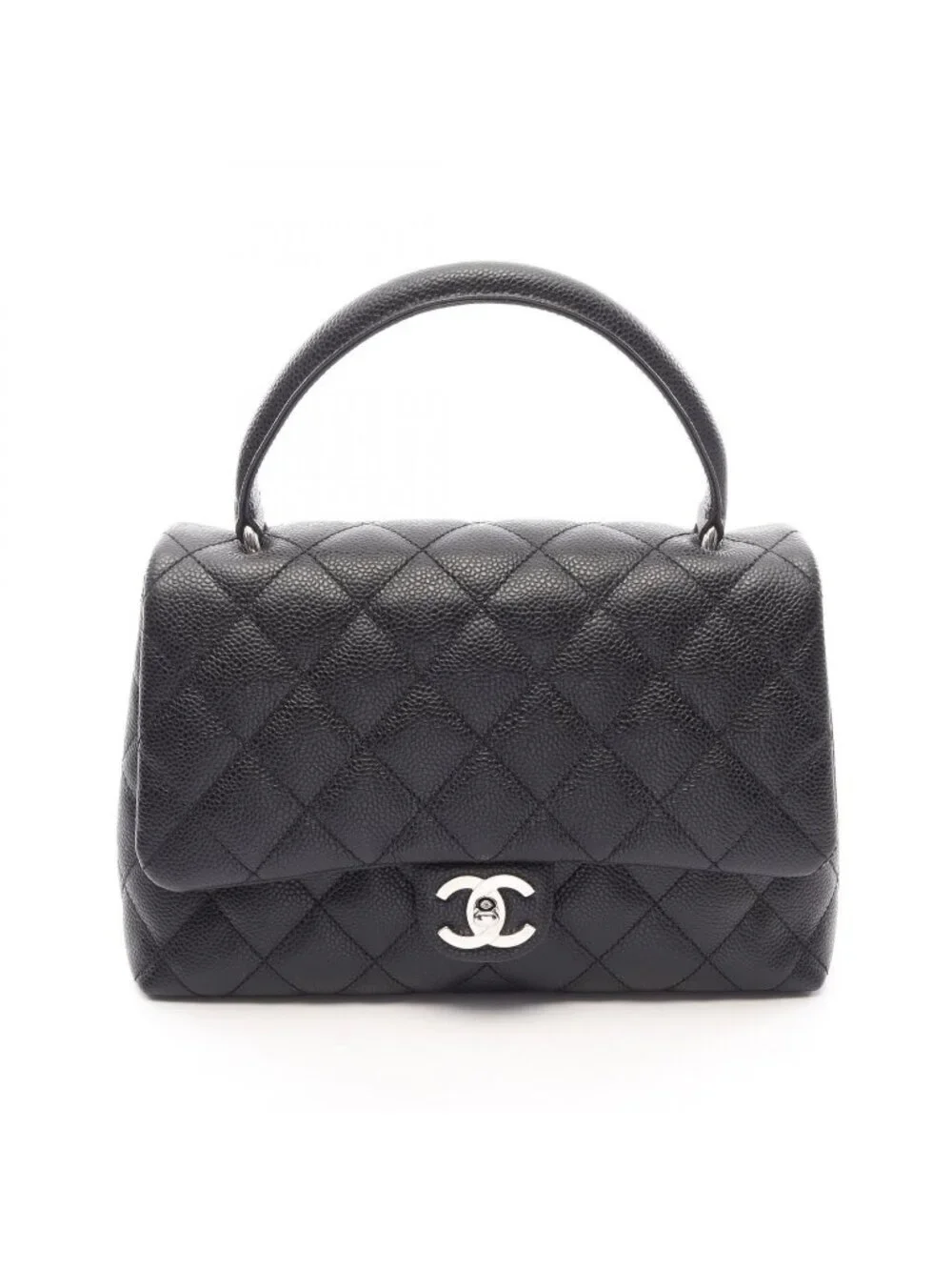 Chanel Handbag Quilted Top Handle Black Caviar Leather Bag